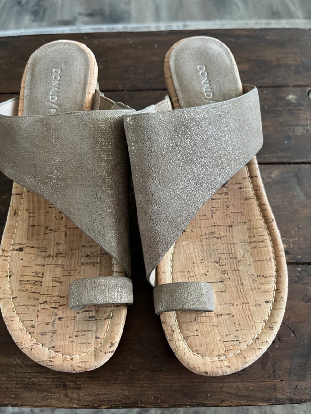 Donald J. Pliner Metallic Taupe Cork Slide Sandals with Toe Loop